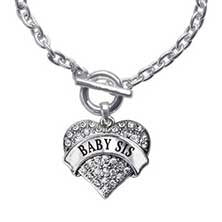 Baby Sis Pave Heart Silver Toggle Bracelet