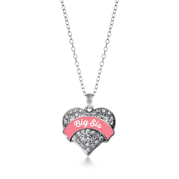 Coral Big Sis Pave Heart Necklace