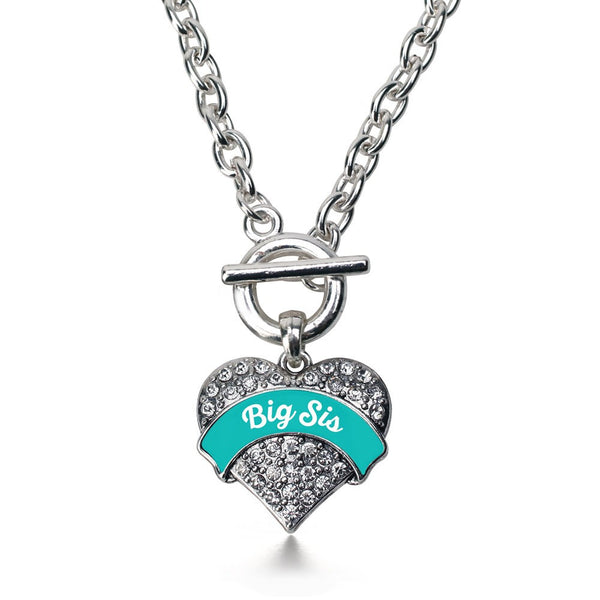 Teal Big Sis Pave Heart Toggle Necklace