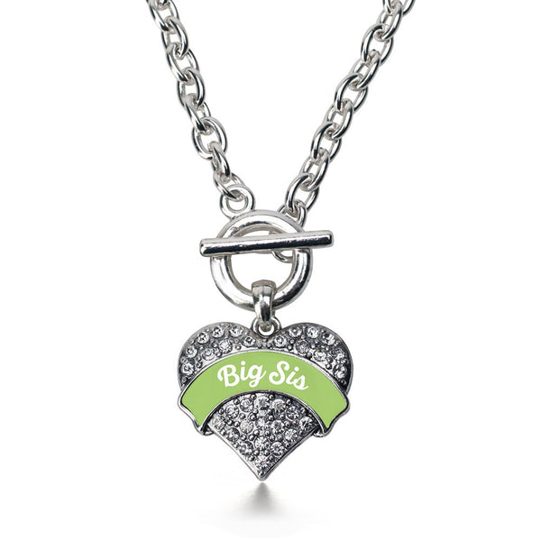 Sage Green Big Sis Pave Heart Toggle Necklace