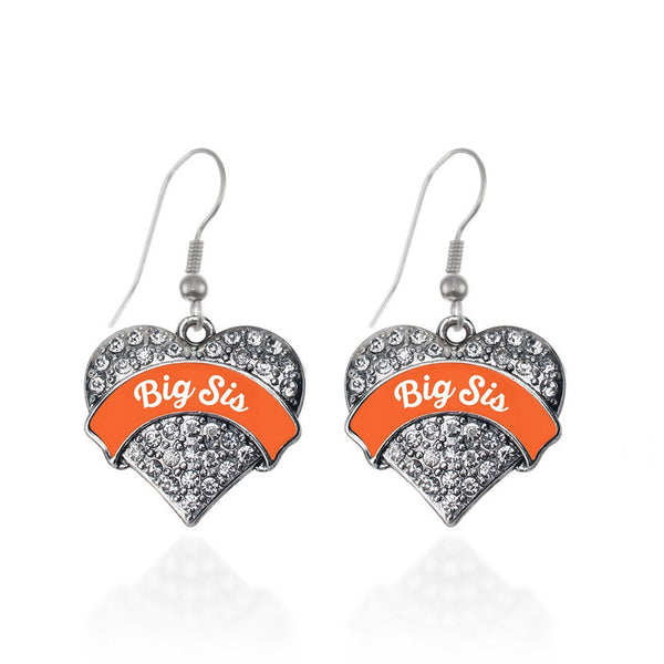 Orange Big Sis Pave Heart Earrings