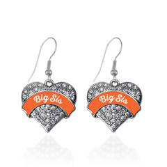 Orange Big Sis Pave Heart Earrings