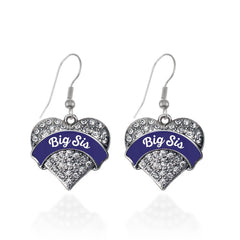 Navy Blue Big Sis Pave Heart Earrings