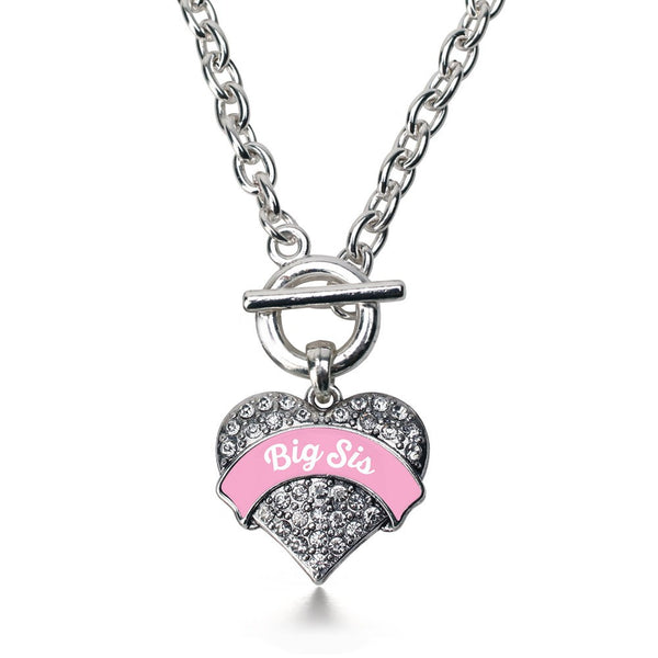 Pink Big Sis Pave Heart Toggle Necklace