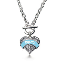 Light Blue Big Sis Pave Heart Toggle Necklace