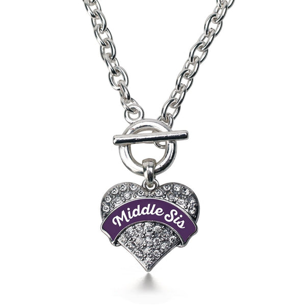 Plum Middle Sis Pave Heart Toggle Necklace