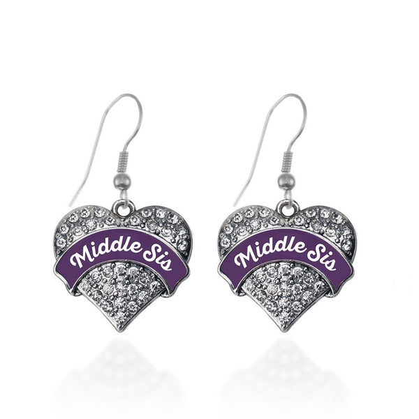 Plum Middle Sis Pave Heart Earrings