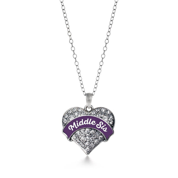 Plum Middle Sis Pave Heart Necklace