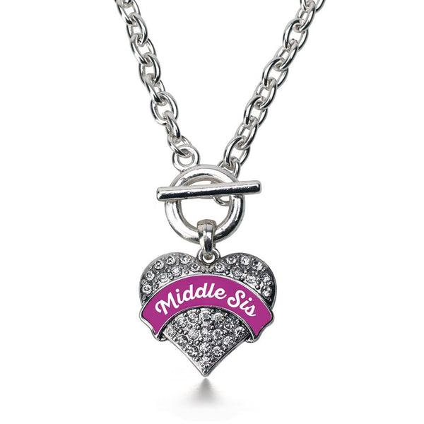 Magenta Middle Sis Pave Heart Toggle Necklace