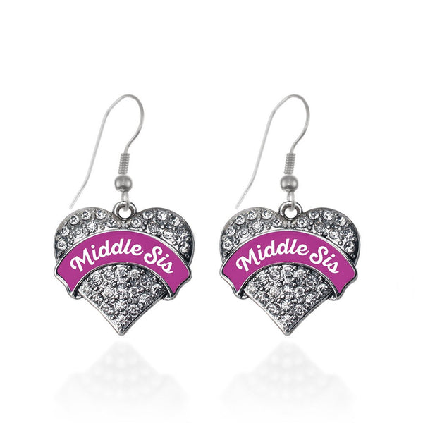 Magenta Middle Sis Pave Heart Earrings