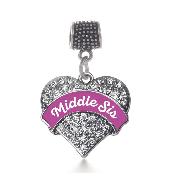 Magenta Middle Sis Pave Heart Memory Charm