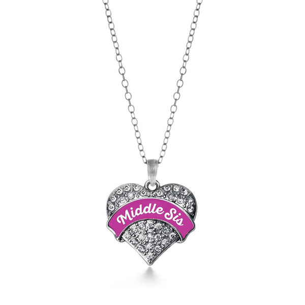 Magenta Middle Sis Pave Heart Necklace