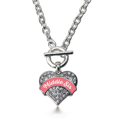 Coral Middle Sis Pave Heart Toggle Necklace