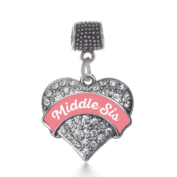 Coral Middle Sis Pave Heart Memory Charm
