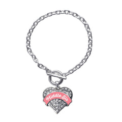 Coral Middle Sis Pave Heart Toggle Bracelet