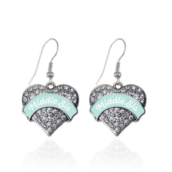 Mint Middle Sis Pave Heart Earrings