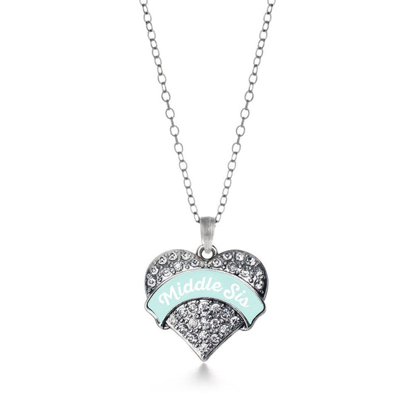 Mint Middle Sis Pave Heart Necklace