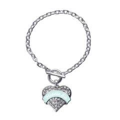 Mint Middle Sis Pave Heart Toggle Bracelet