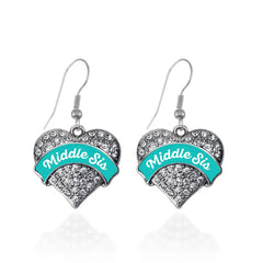 Teal Middle Sis Pave Heart Earrings