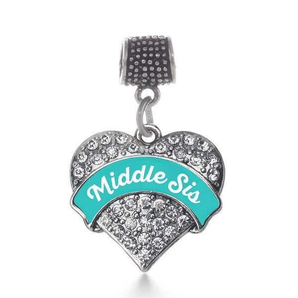Teal Middle Sis Pave Heart Memory Charm