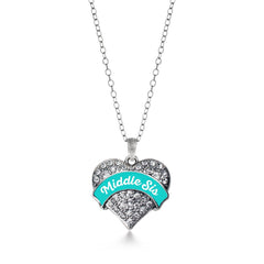 Teal Middle Sis Pave Heart Necklace
