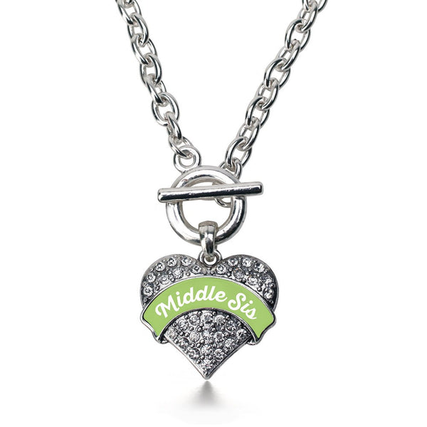 Sage Green Middle Sis Pave Heart Toggle Necklace