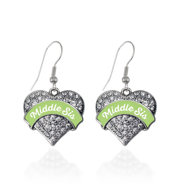 Sage Green Middle Sis Pave Heart Earrings