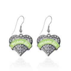 Sage Green Middle Sis Pave Heart Earrings