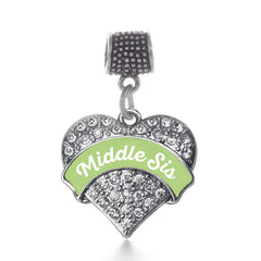 Sage Green Middle Sis Pave Heart Memory Charm