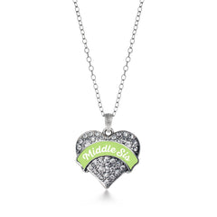 Sage Green Middle Sis Pave Heart Necklace