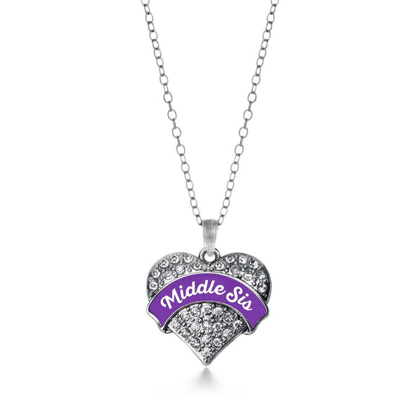 Purple Middle Sis Pave Heart Necklace