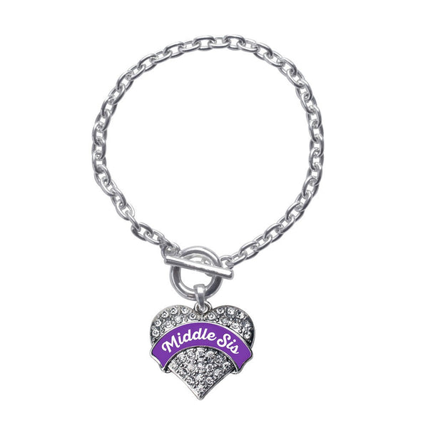 Purple Middle Sis Pave Heart Toggle Bracelet