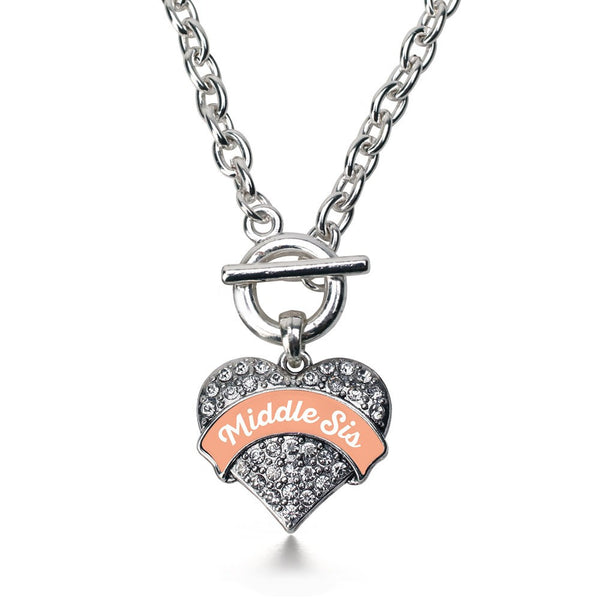 Peach Middle Sis Pave Heart Toggle Necklace