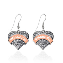 Peach Middle Sis Pave Heart Earrings