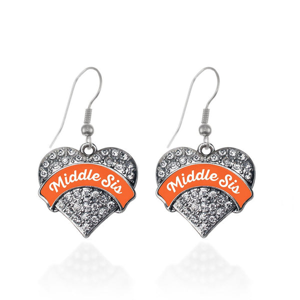 Orange Middle Sis Pave Heart Earrings