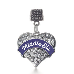 Navy Blue Middle Sis Pave Heart Memory Charm