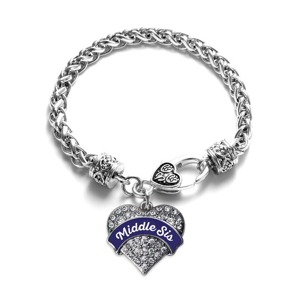 Navy Blue Middle Sister Pave Heart Bracelet
