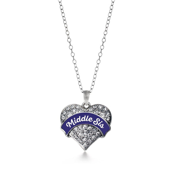 Navy Blue Middle Sis Pave Heart Necklace