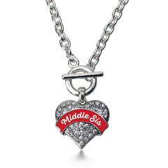 Red Middle Sis Pave Heart Toggle Necklace