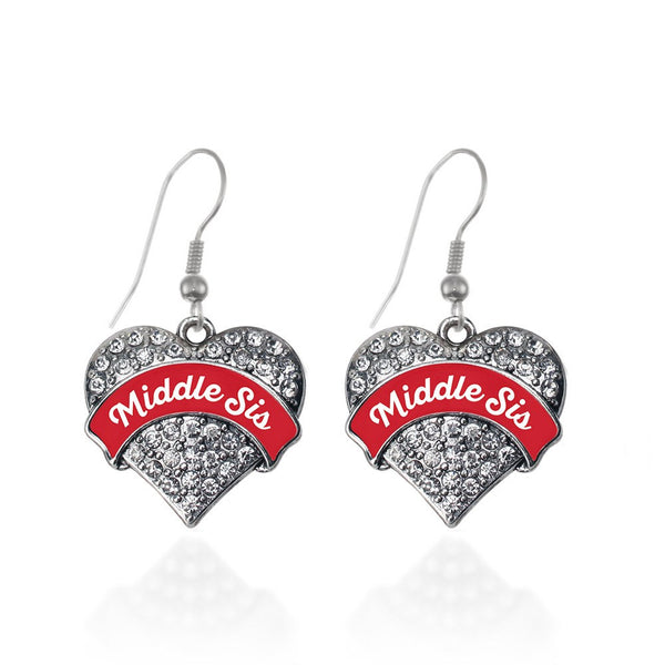 Red Middle Sis Pave Heart Earrings