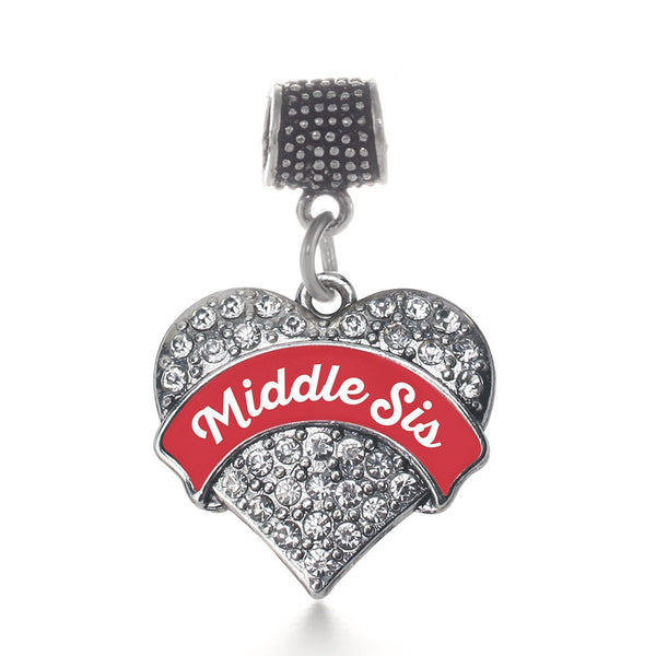 Red Middle Sis Pave Heart Memory Charm