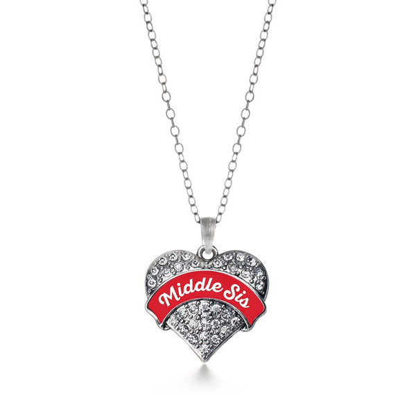 Red Middle Sis Pave Heart Necklace