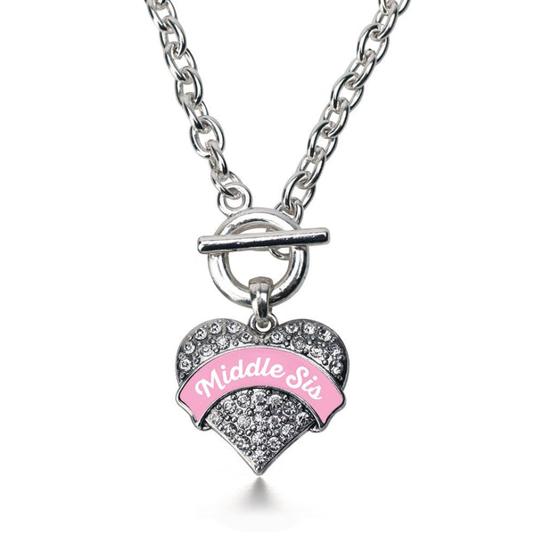Pink Middle Sis Pave Heart Toggle Necklace