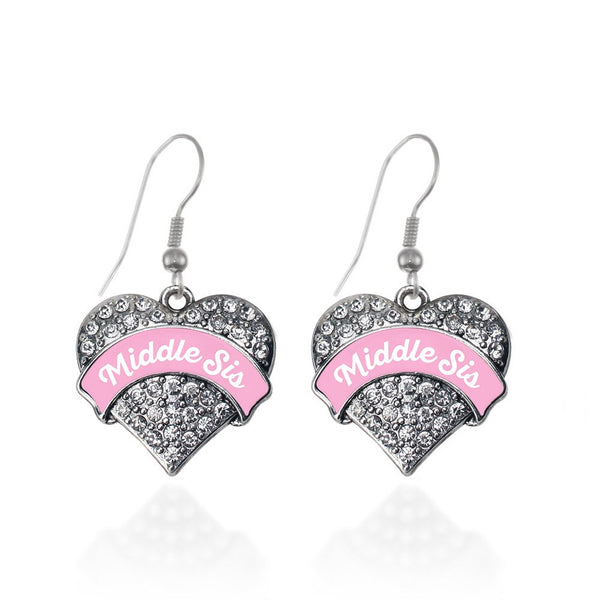 Pink Middle Sis Pave Heart Earrings
