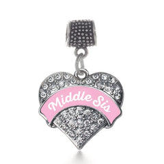 Pink Middle Sis Pave Heart Memory Charm