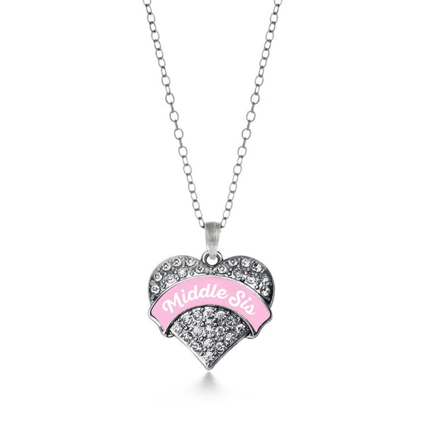 Pink Middle Sis Pave Heart Necklace