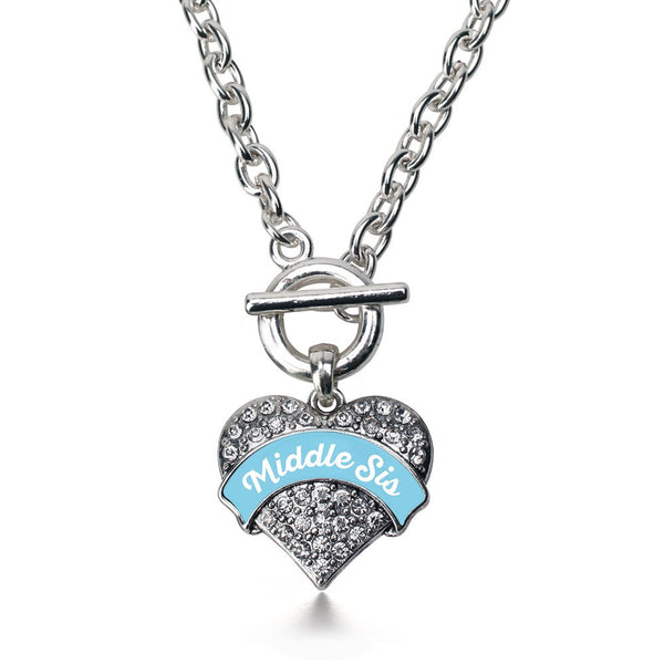 Light Blue Middle Sis Pave Heart Toggle Necklace