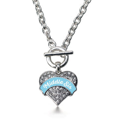 Light Blue Middle Sis Pave Heart Toggle Necklace