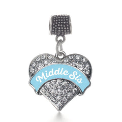 Light Blue Middle Sis Pave Heart Memory Charm