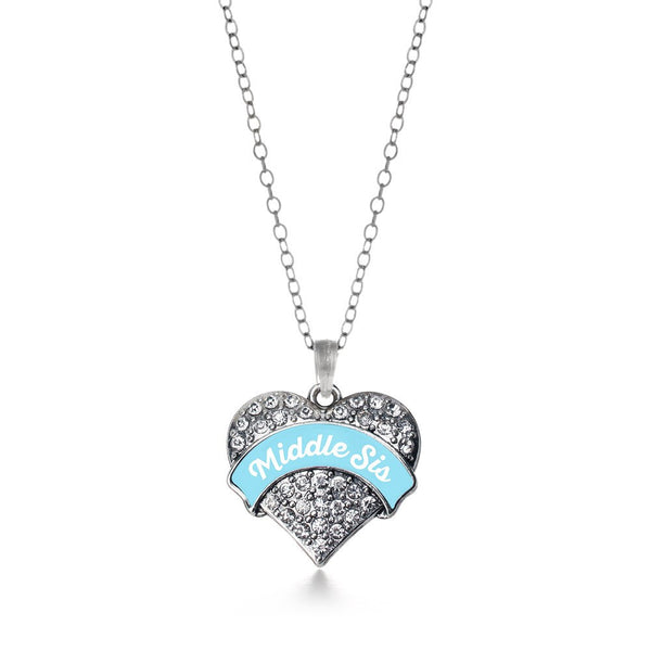 Light Blue Middle Sis Pave Heart Necklace
